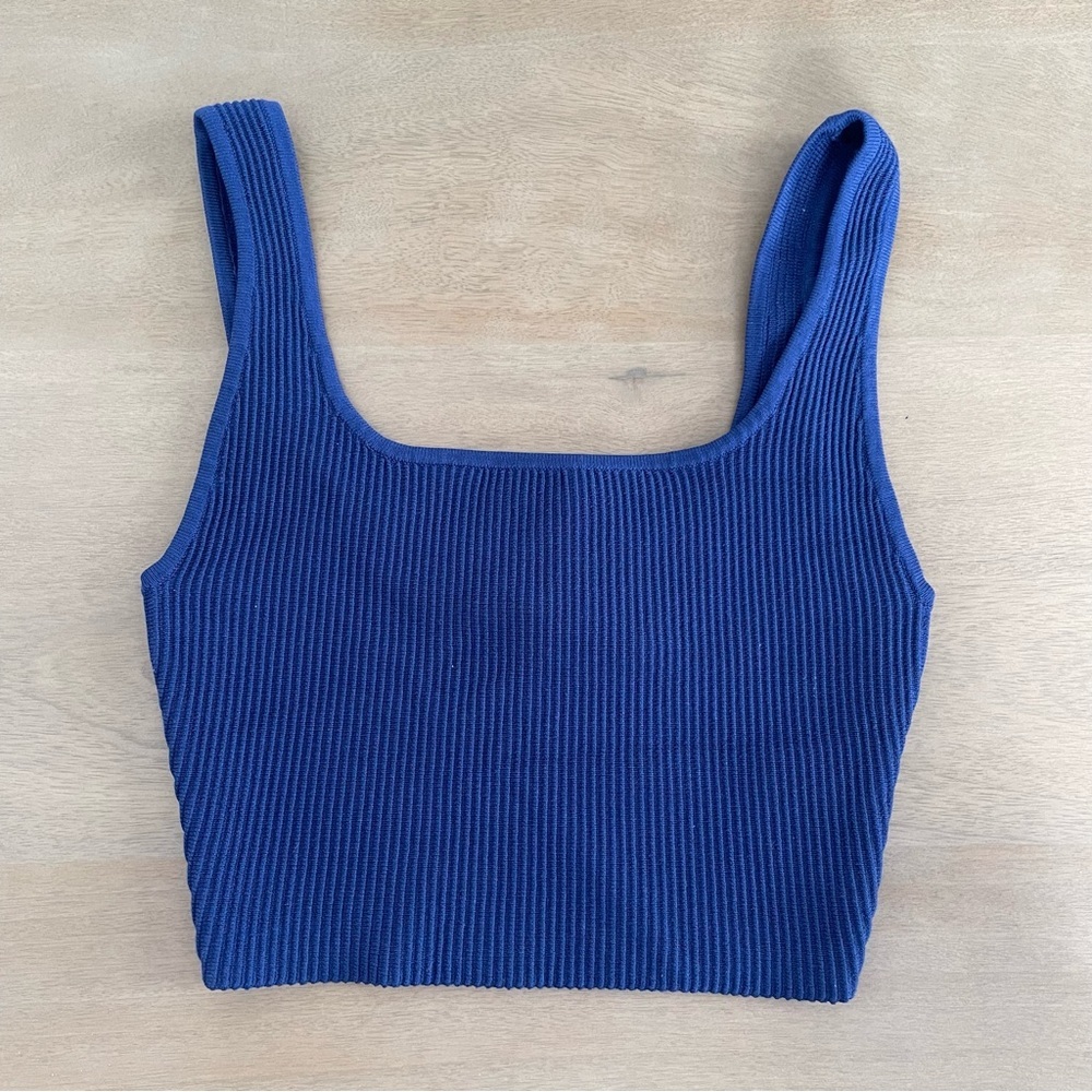 Babaton Royal Blue Sculpt Knit Squareneck Cropped Tank